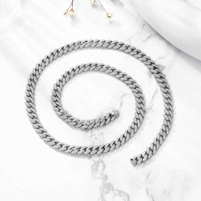 Men's Fashion 50cm - 60cm CZ Hollow Curb Chain 925 Silver Necklace