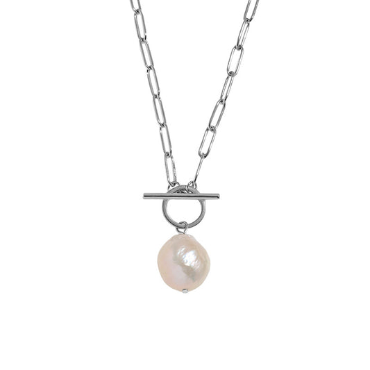 Office Irregular Natural Pearl Hollow Chain Sterling Silver Necklace