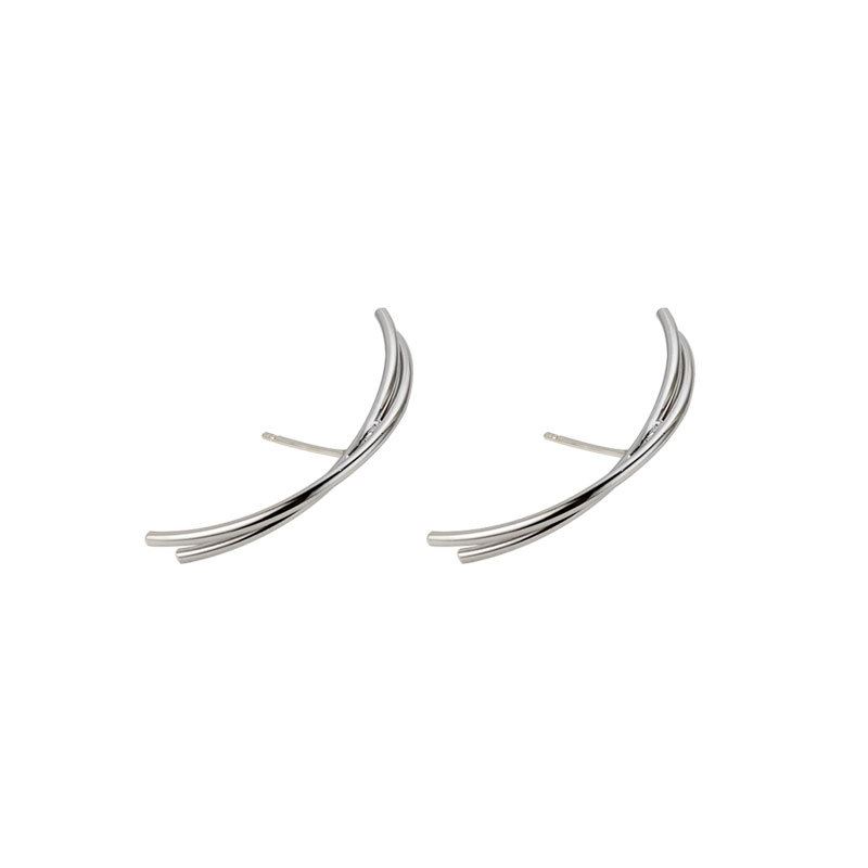 Minimalism Semicircle Cross 925 Sterling Silver Stud Earrings