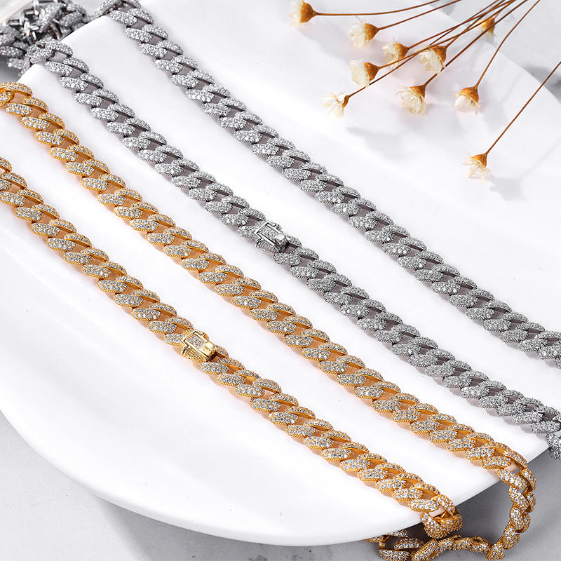 Men's Fashion CZ Hollow Curb Chain Sterling Silver Necklace