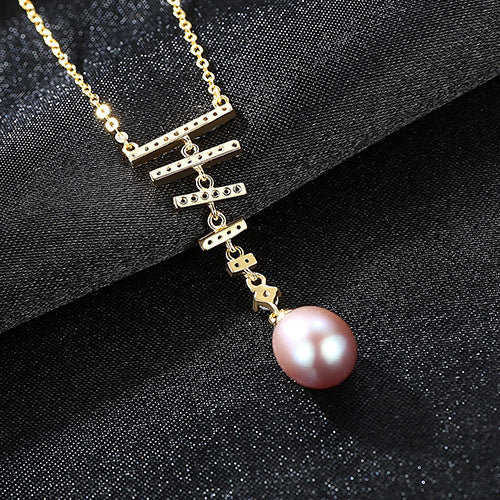 Grace CZ Ladder Natural Pearl 925 Sterling Silver Necklace
