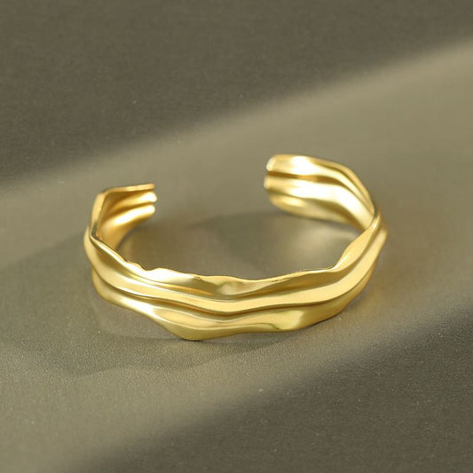 Irregular Folds 925 Sterling Silver Open Bangle