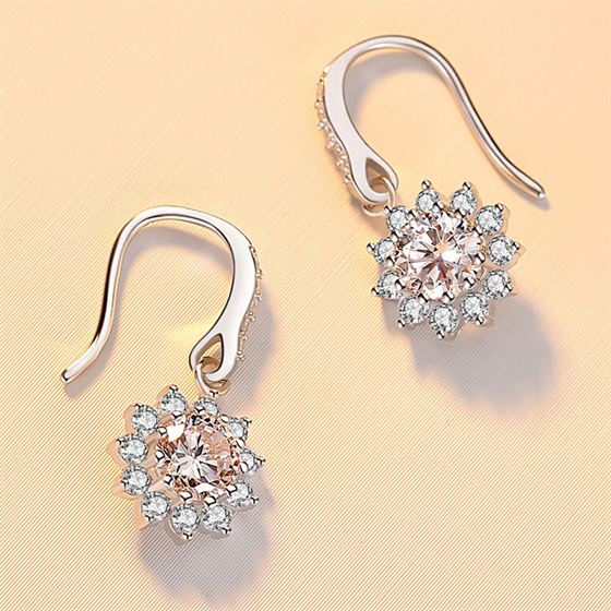 Beautiful CZ/Moissanite Flower 925 Sterling Silver Dangling Earrings