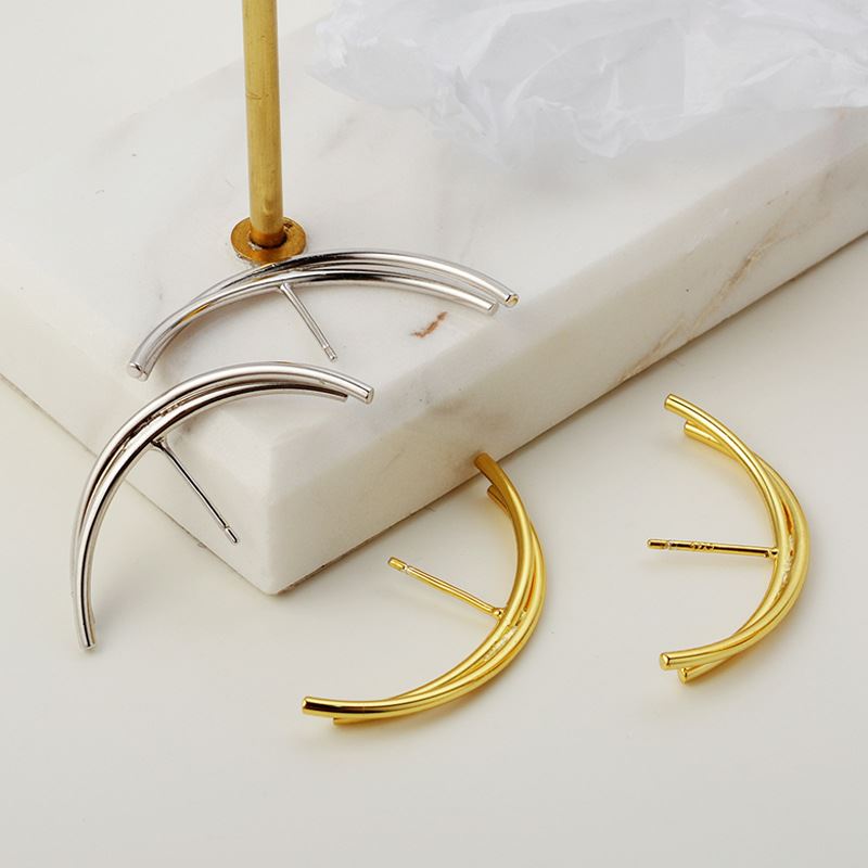 Minimalism Semicircle Cross 925 Sterling Silver Stud Earrings