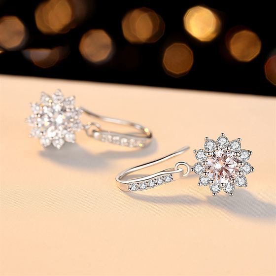 Beautiful CZ/Moissanite Flower 925 Sterling Silver Dangling Earrings